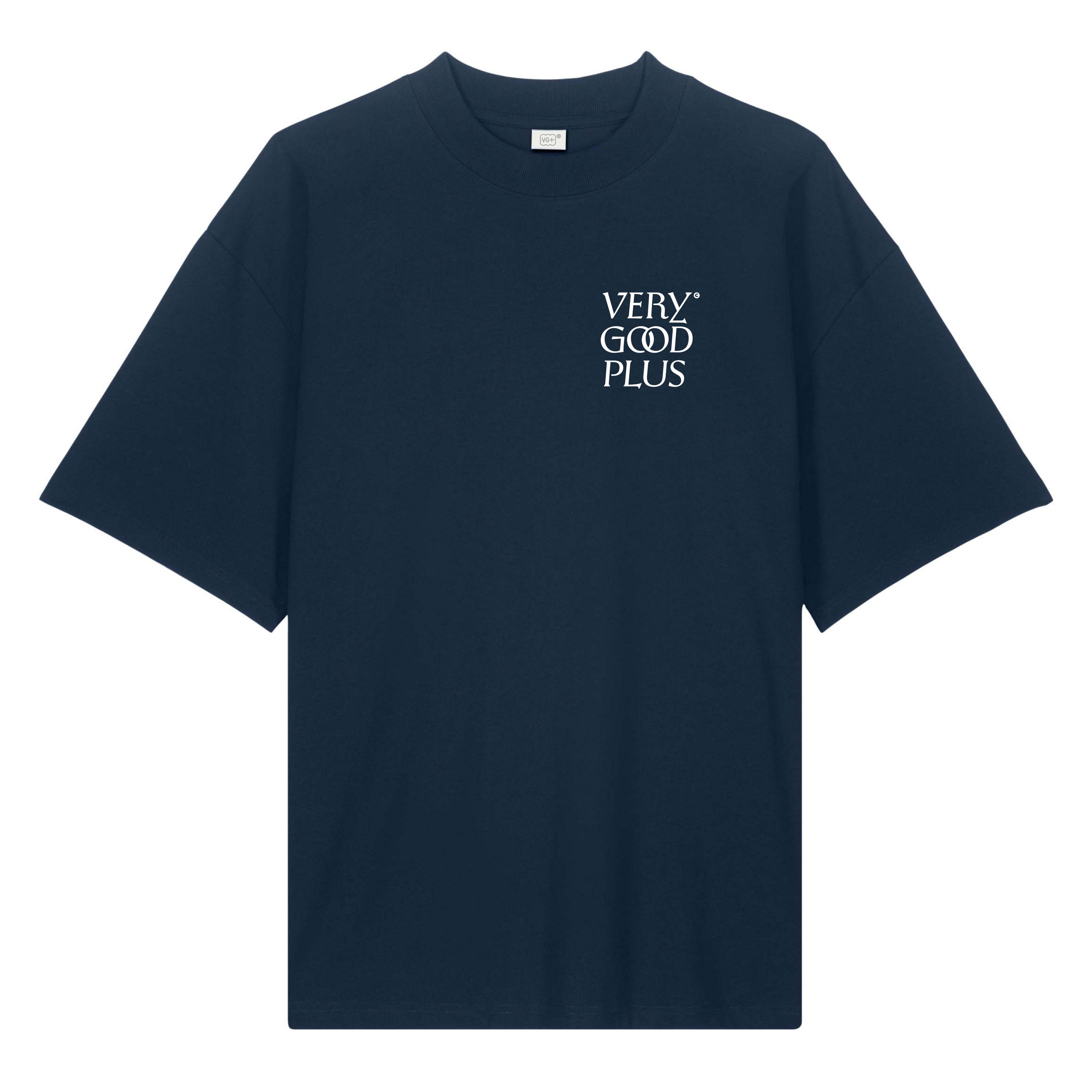 VG+ Mid Evil Logo Tee, Dark Blue