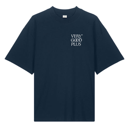 VG+ Mid Evil Logo Tee, Dark Blue
